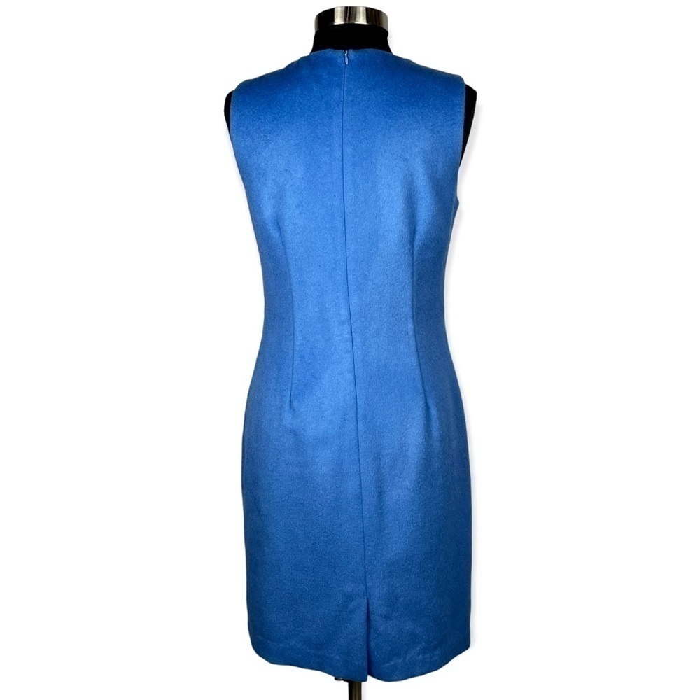 J. MCLAUGHLIN BLUE WOOL CASHMERE SLEEVELESS VISIBLE STITCH SHEATH DRESS - Picture 3 of 14